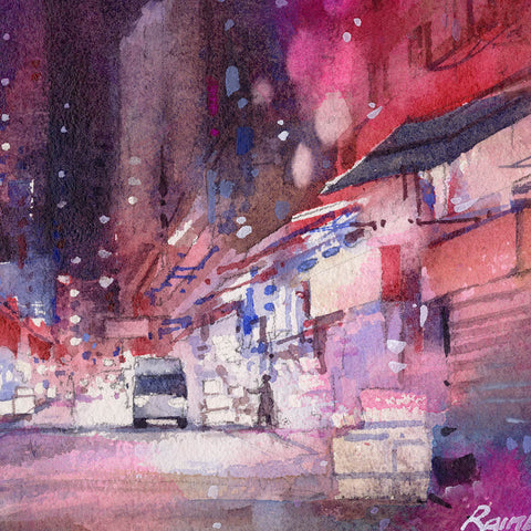 "Wet Market Street" 17x38cm (Original Painting)